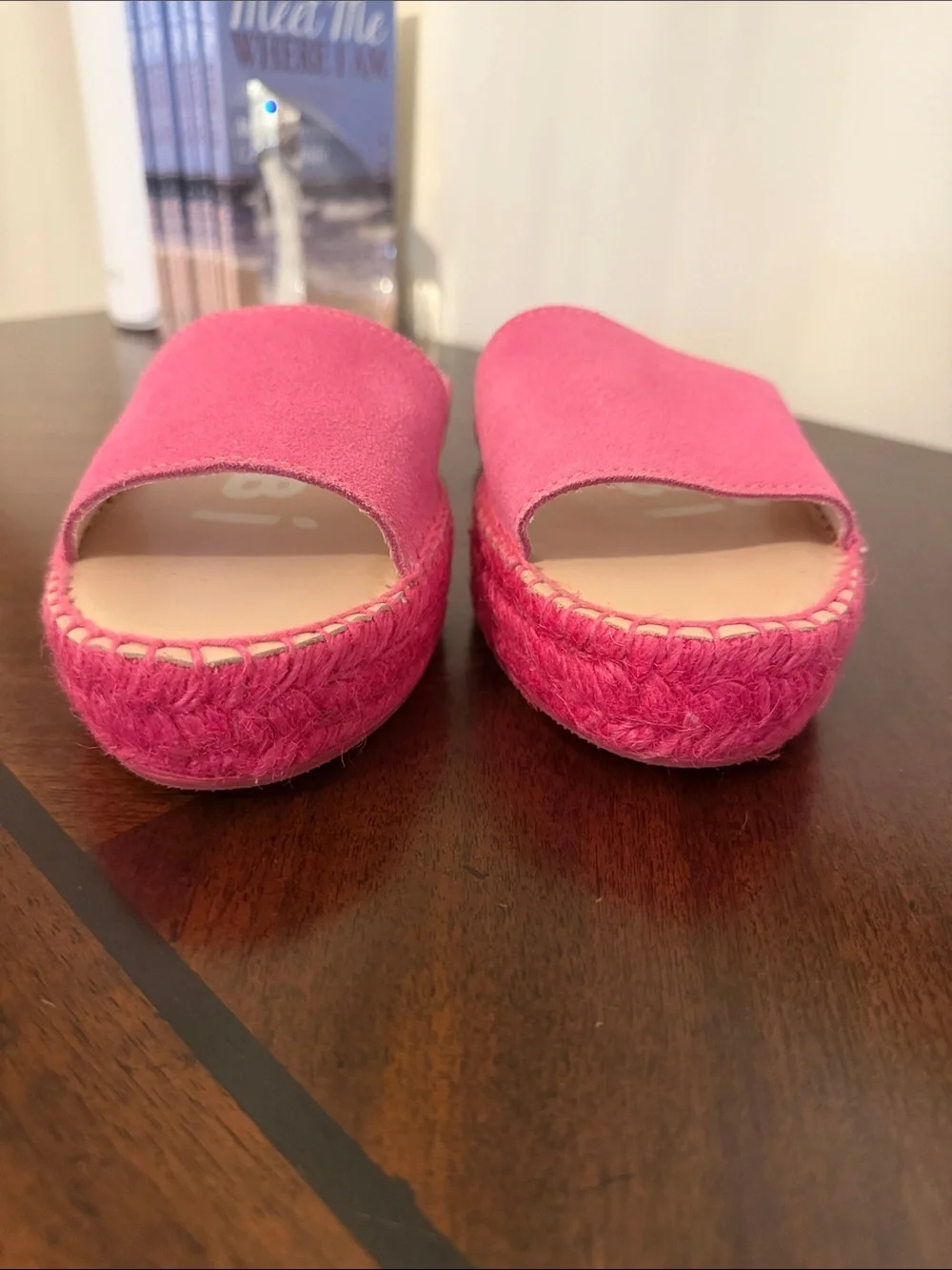 MANEBI Hamptons Suede double sole slides in Bold Pink Size 9.5
